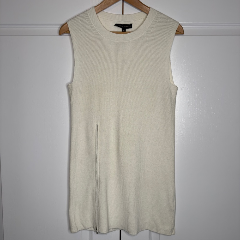 Banana Republic Sleeveless Ribbed Knit Tunic Sweater Ivory Cream‎ XS
